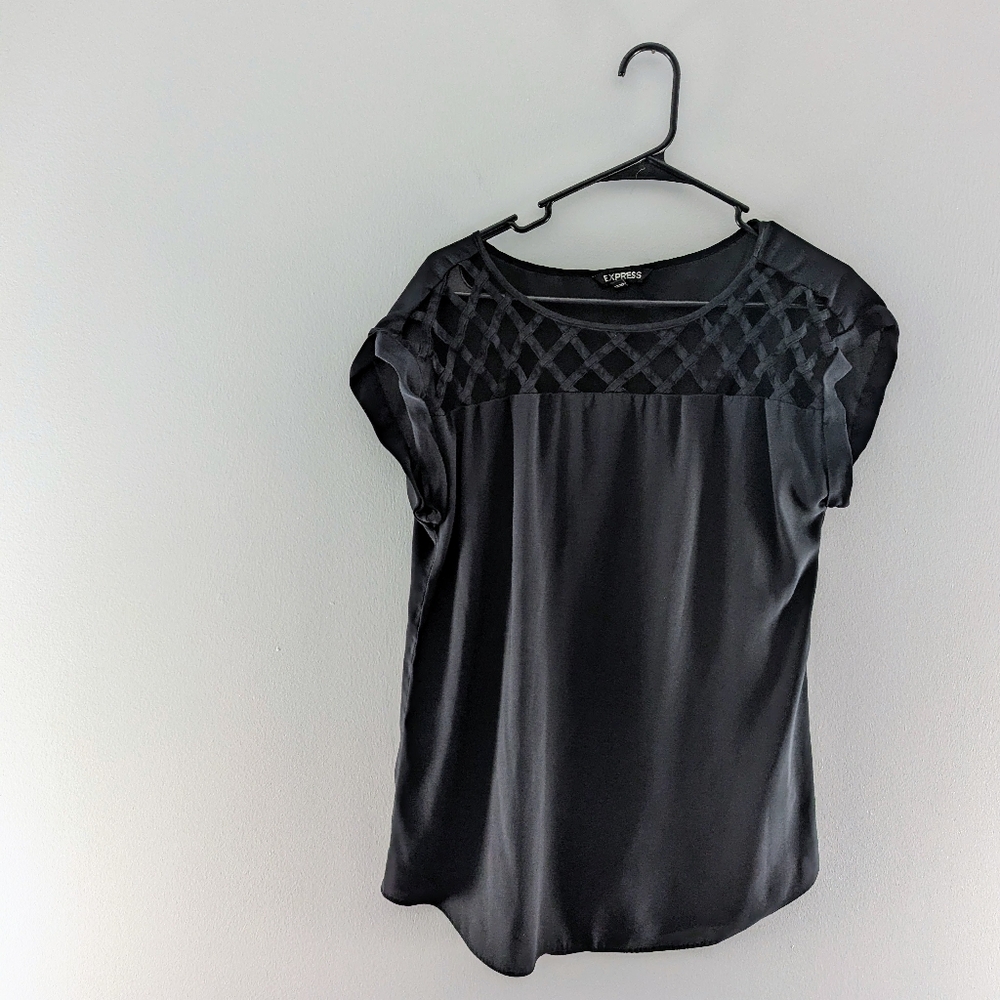 Express Black Blouse with Lattice Detail